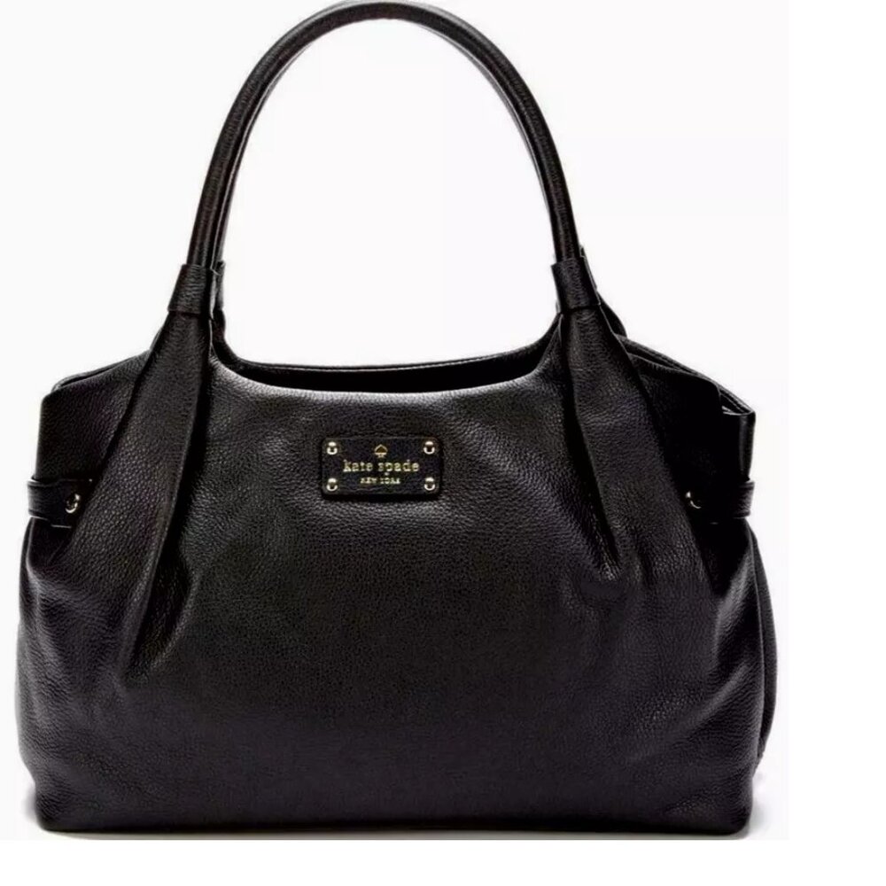 KATE SPADE NY STEVIE BERKSHIRE ROAD BLACK LEATHER GOLD LARGE SATCHEL BAG NWT!